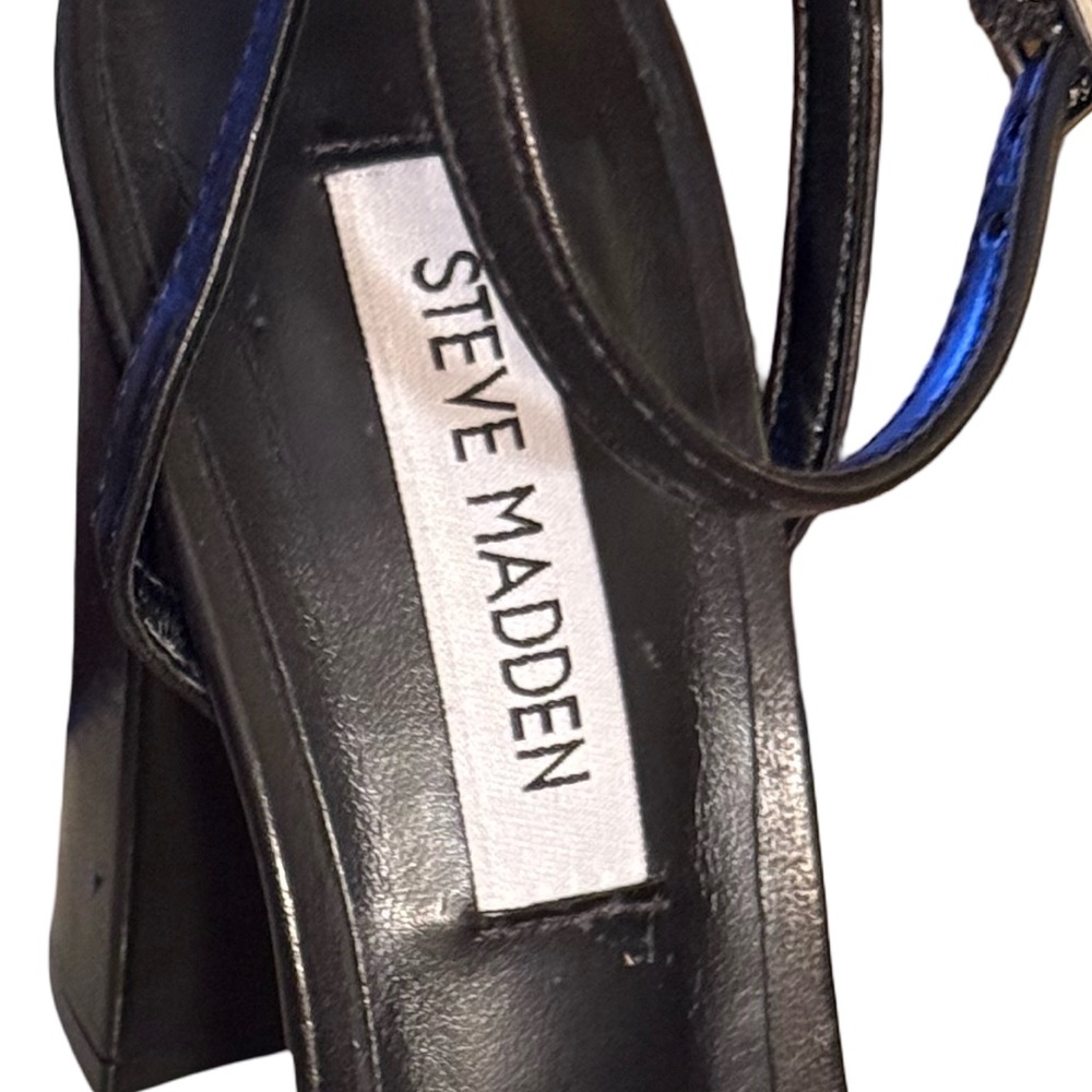 Steve Madden NWT Sz 6.5M Candid Elegant Black Leather Heeled Sandals (SH175) - Picture 9 of 12